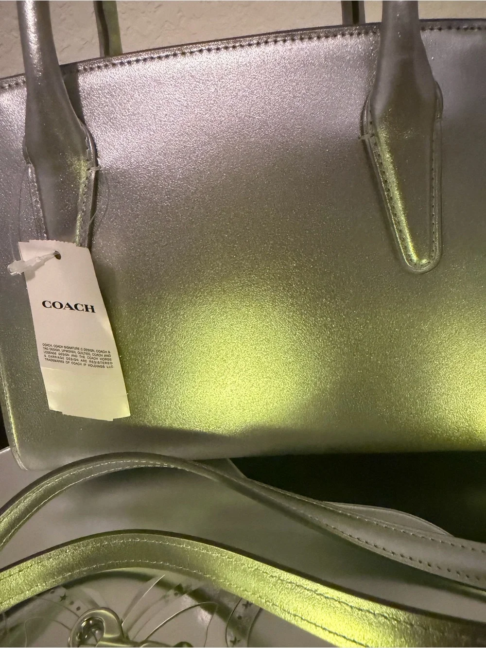 COACH Andrea Metallic Silver Mini Satchel with Star Charm NWT